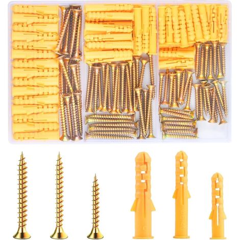 180 Pièces Kit Vis Cheville Beton M6 M8 Ancrage Expansion Fixation Murale 90 Chevilles Plaque De Plâtre Et 90 Vis à Bois Autotaraudeuses, Pour Cloison Sèche Brique Béton (1/5)