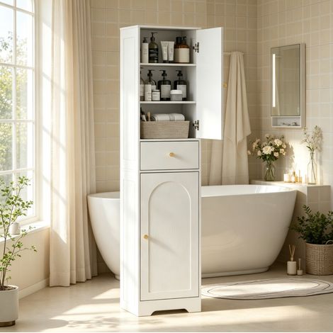 Colonna da bagno 40x29,5x170 cm in truciolato bianco salvaspazio - CHICFURN (1/5)