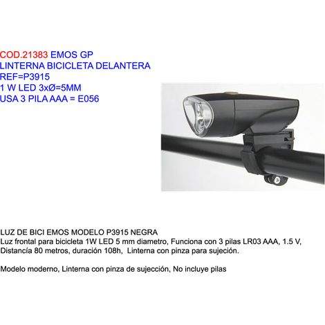 Emos Finstock GP Luce Anteriore per Bicicletta LED 3x5mm 3 Batterie AAA