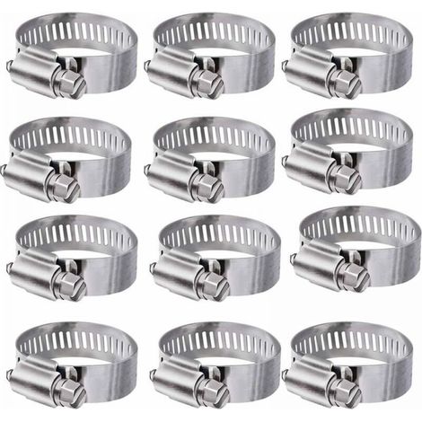12pcs (16-25mm) 304 Stainless Steel Adjustable Hose Clamps Pipe Clips for Household Water Pipes, Gas Tanks, Automotive Pipes (1/5)