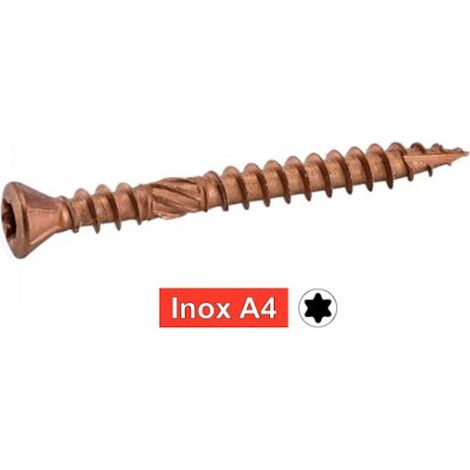 Vis terrasse tête fraisée bombée six lobes - Double filet - Inox A4 5x50 mm - Brun mm - Boîte de 200 (1/5)