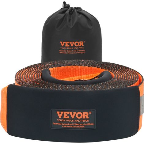 Sangle de remorquage de récupération, 101,6 mm x 9,1 m, corde à triple boucle renforcée, résistance à la rupture de 21092 kg, protection des arbres, manchons de protection et sac de rangement (1/5)