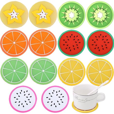 14 Pièces Caoutchouc Fruit Dessous de Verre, Citron sous Verre Ronds, Créatifs Antidérapant sous Tasse, Fruits Dessous Verre, pour la Maison, Le Bureau,Le Bar et Le Restaurant (1/5)