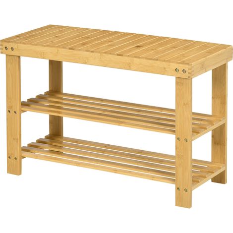 Banco zapatero de bambú con 3 niveles para 6 pares 70 x 28 x 45 cm HOMVRA (1/5)