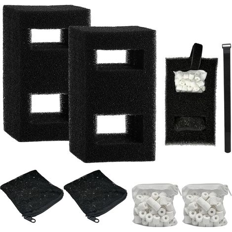 Lot de 2 supports filtrants pour aquarium - Compatible avec les filtres sous-marins Fluval U2 - Filtre d'aquarium de rechange pour eau douce et eau de mer - Charbon actif - Anneaux en céramique (1/5)