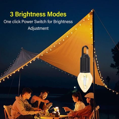 Lanterne de camping à LED avec crochet à clip 3 modes d'éclairage Lampe de tente d'urgence à piles étanche pour randonnée, sac à dos, pêche, (1/3)