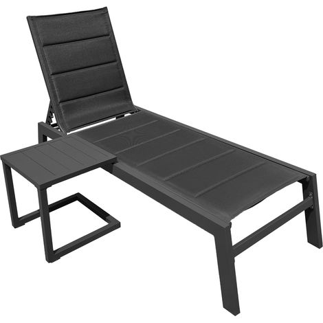 Set Sonnenliege und Beistelltisch BARBADOS aus schwarzem Textilene - anthrazitgraues Aluminium (1/5)