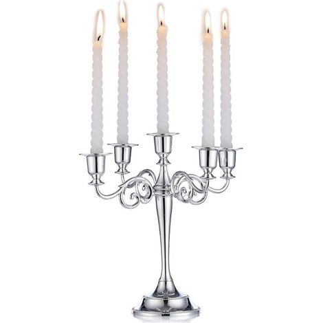 Silver Candelabra Candle Holders 5 Arms 27cm Tall Representing Taper Candles for Centerpieces Birthday Party Wedding Dining Table Christmas Decorations (1/5)