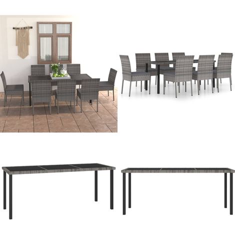 9-tlg. Garten-Essgruppe Poly Rattan Grau - Gartengruppe - Esstisch - Gartenmöbel - Outdoormöbel - Rattanmöbel - Home & Living