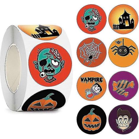 1000 Halloween-Aufkleber für Kinder, Kürbis, Spinne, Fledermaus, Halloween-Aufkleberrolle, Dekoration (1/5)