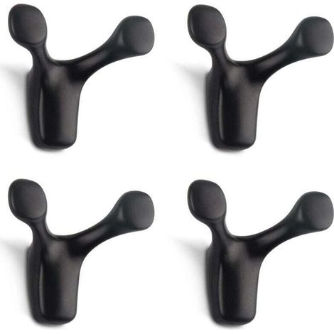 Lot de 4 crochets muraux doubles, robustes, en alliage de zinc massif, en forme de bois de cerf, pour salle de bain, chambre, cuisine, vis incluses (noir mat) (1/4)