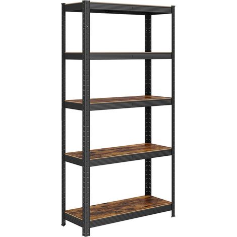 Scaffale per carichi pesanti a 5 ripiani 150 x 75 x 30 cm Carico totale 650 kg (130 kg/ripiano) Scaffale in stile industriale Ripiani regolabili per soggiorno Cucina Nero e marrone rustico 120005439