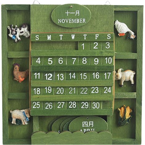 Calendrier mural bois éducatif enfant - Version verte 21x21cm avec accessoires de montage (1/5)