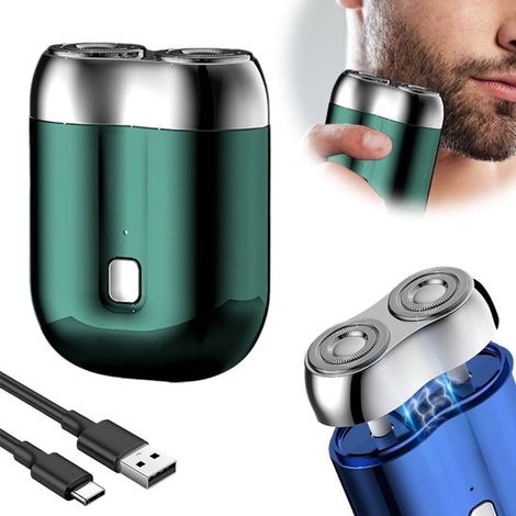 Regolabarba da uomo - Mini rasoio migliorato - Mini rasoio USB - Rasoio a doppia testina lavabile - Fibra vegetale - 7 x 5,3 x 2,3 cm