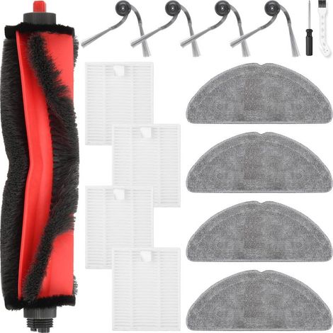 Stone Robot Spare Accessory Kit 15 Pieces – Q7 Series 1 Rotating Brush 4 Cloths 4 Filters 4 Side Brushes 1 Small Screwdriver 1 Gooseneck Brush – Red Gray (1/5)