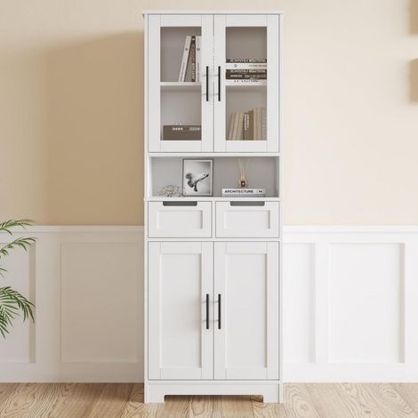 Bahut de cuisine blanc 4 portes avec vitrine et tiroirs (1/5)