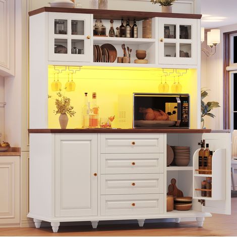 Küchenbuffet mit RGB-LED, verstellbaren Böden und Glashalter, Weiß HAVRYA