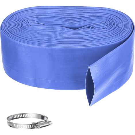 Tuyau de rinçage de piscine, 7,6 cm x 15,2 m, tuyau de vidange renforcé en PVC plat pour pompe de vidange d'eau de piscine, avec 1 pince, bleu (1/5)