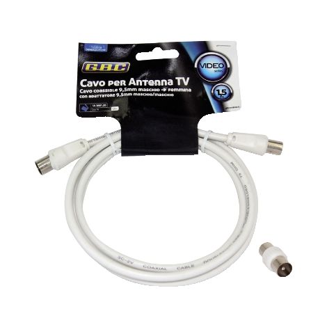 Cavo antenna tv spina/presa bianco 1,5m + adattatore spina/spina