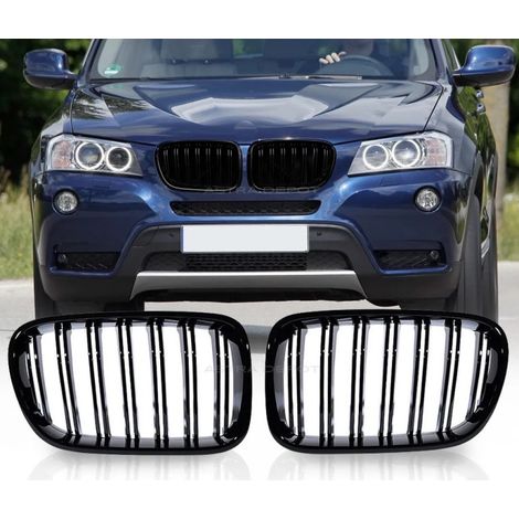 Grilles double haricot pour BMW X3 F25 avant restylage (2010–2014) — laqué noir brillant