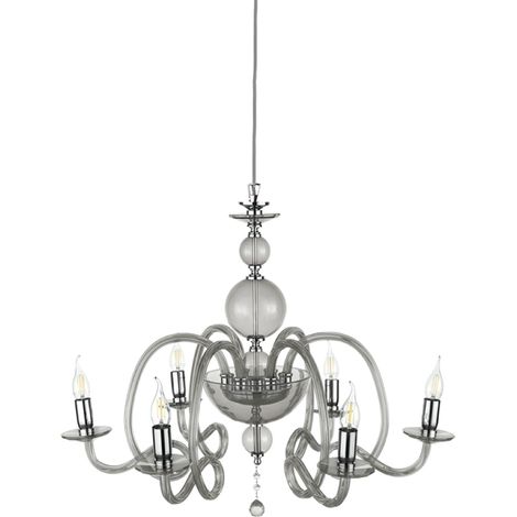 Lampadario a sospensione D75 cm VIVALDI a 6 luci in vetro lavorato a mano FUME' (1/2)