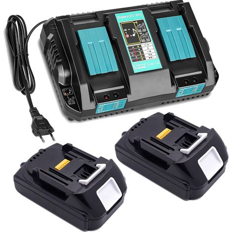 2 Pièces Batterie BL1830 + Chargeur Double DC18RD pour Makita 2 Batteries 18V 3,0Ah BL1850 BL1850B BL1860B BL1860 BL1815 BL1840, Radio DMR100 DMR101 DMR102 DMR103B DMR104 DMR105 DMR108 (1/5)