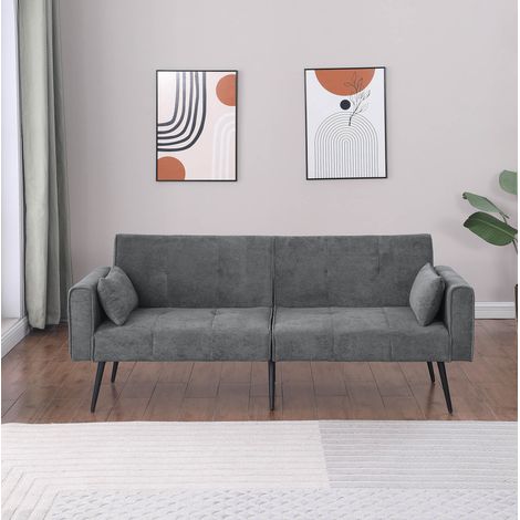 Canapé convertible 2 places 175x71x71 cm en tissu gris, modulable pour petit salon FloraGrace (1/5)