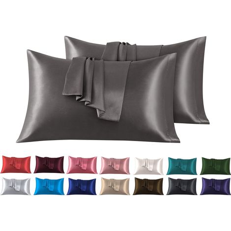 Taies Oreiller Satin 40 x 80 cm Lot de 2 Taies Oreiller Satin Gris Clair Satinées Housse d'oreiller Doux Prend Soin de Votre Peau et Antichute de Cheveux (1/5)