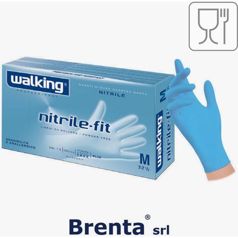 C.100 pz guanti nitrile fit blu senza polv.tagliam