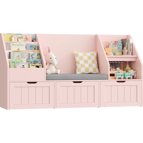 Unité de rangement pour jouets, design multi-couches, construction en bois durable, Rose (1/2)
