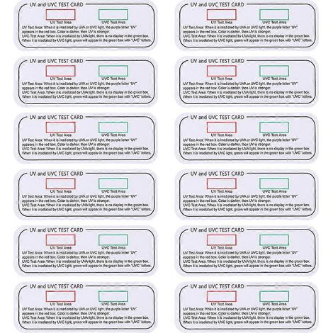 12 UVC-UVA-Testkarten, UVC-Licht-Identifikationskarten, Indikatorkarten, UVA-Teststreifen – 7 x 2,5 x 0,1 cm (1/4)