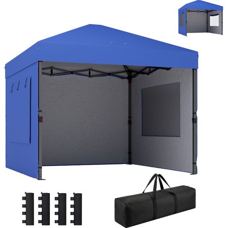 Tente pliante pop-up 3x3m avec 3 parois, 2 fenêtres, hauteur réglable, protection UPF50+, sac de transport et sacs de lestage, bleue (1/5)