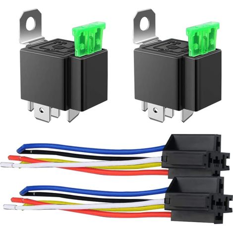 2 Pack 30A Fuse Relay Car Truck Socket Kit - 30A ATO/ATC Switch Harness Set - 12V DC SPST Automotive 14 AWG Wires, 5-pin with wire, 5PIN