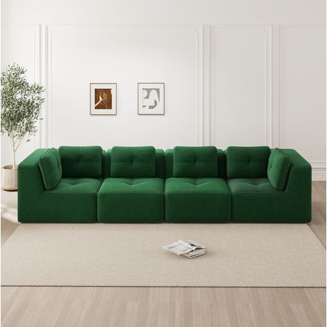 Divano modulare 4 posti, 386 x 104 x 69 cm, in tessuto corduroy verde, senza montaggio HAVRYA (1/5)