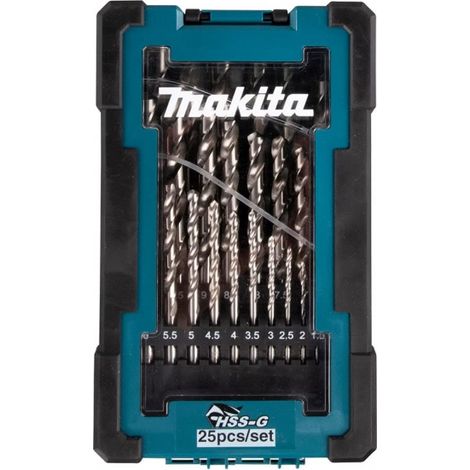 Makita – Coffret de 25 forets à métaux HSS-G – Type DIN338 – Diamètre 1 à 13mm – Angle 118° – D67555 (1/4)