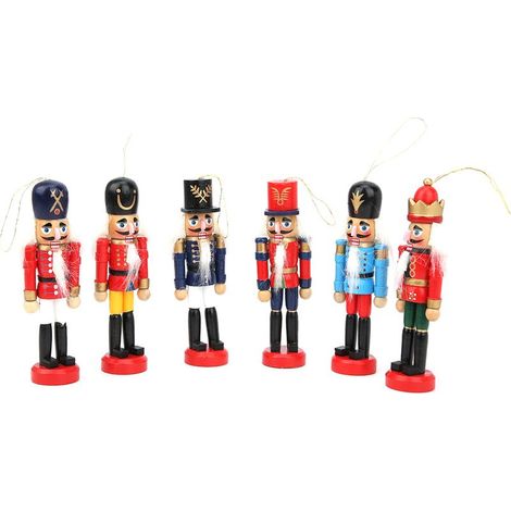 Lot de 6 poupées soldat casse-noisettes en bois, décorations de Noël pour maison et bureau. (1/5)