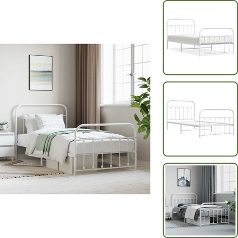 Cadre de lit métal sans matelas et pied de lit blanc 107x203 cm - Cadre De Lit - Lit Simple - Lit Metal - Lit Blanc - Meuble Chambre (1/5)