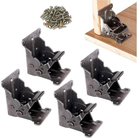Lot de 4 supports pliants, supports d'extension pliables autobloquants avec vis pour pieds de table et lit en Acier allié Black brut, Moderne (1/4)
