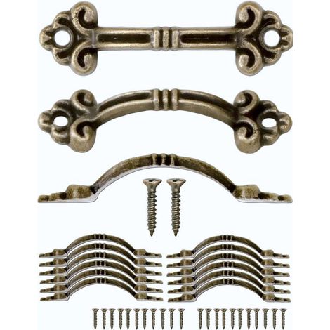 12 tiradores pequeños de estilo antiguo en bronce antiguo para cajones y cajas. (1/5)