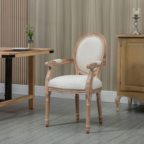 Klassischer, gepolsterter Wohnzimmersessel mit Stoffbezug, 56 x 56 x 96 cm, Cremeweiß