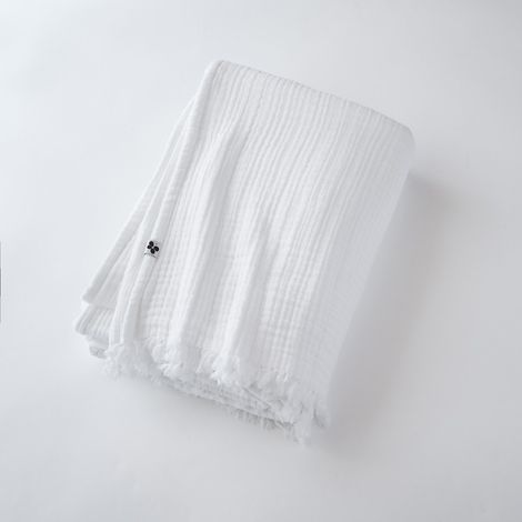 Plaid à franges "Gaïa" toutes dimensions "Gaze de Coton" - Gaïa Chantilly - 130 x 160 cm - Gaia Chantilly -