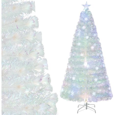 Sapin de Noël artificiel blanc de 210 cm avec guirlandes lumineuses LED