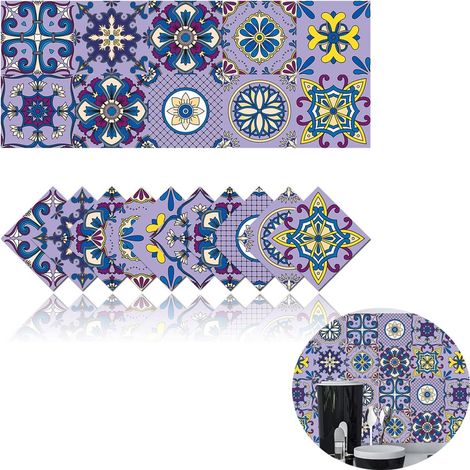 Lot de 20 autocollants muraux 3D imitation carrelage autocollants pour cuisine et salle de bain, dimensions 10×10 cm, violets (1/5)