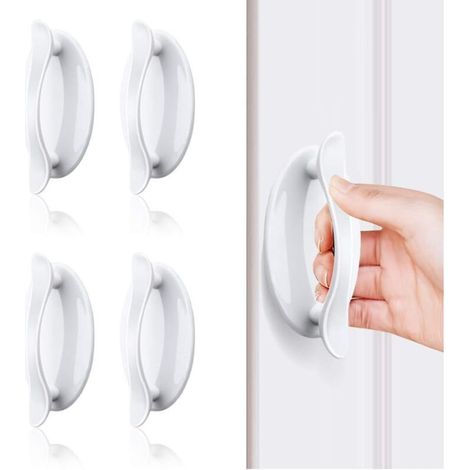 Poignee Porte Entree, Poignée Porte Coulissante, Poignée De Porte Collante Blanche 4 Pcs, Poignée En Plastique Section Pour Portes Et Fenêtres, Armoires, Tiroirs, Armoires (1/5)