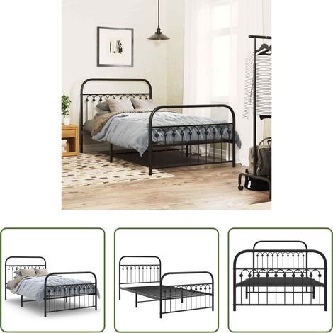 vidaXL Lit avec tête et pied -  Cadre de lit métal sans matelas avec pied de lit noir 107x203cm (1/5)