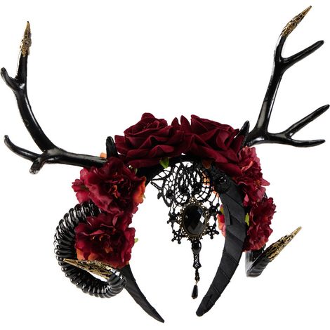 serre-tête gothique en bois de renne, accessoire de spectacle de Noël, cosplay, serre-tête en corne de bélier et rose (1/5)