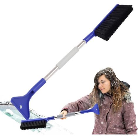 Balai à neige pour voiture - Balai à neige avec pelle à glace - Pelle à glace amovible - Manche ergonomique en caoutchouc mousse - Accessoire hiver - 1 pièce - Blauw (1/5)