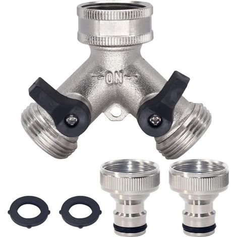 Tuyau d'arrosage Splitter, 2 Voies Robinet de Jardin Robinet 3/4" Y Raccord de Tuyau pour Robinet d'extérieur avec connecteurs et (1/4)