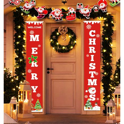 Bannières Joyeux Noël - Panneau rouge de Noël à suspendre au porche, au mur ou à la porte pour la décoration des fêtes de fin d'année (1/5)