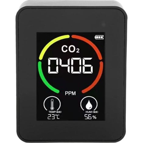 Détecteur De CO2, Moniteur De Qualité De L'air Intérieur, Compteur De CO2, Détecteur De Dioxyde De Carbone Portable, Thermomètre Et Hygromètre à Chargement USB pour la Maison, L'école, Le Bureau (1/5)